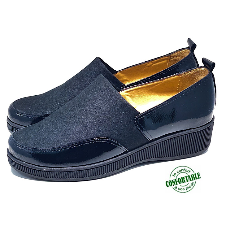 Chaussure Femme médical Compensée-ZERTYUI noir vernie